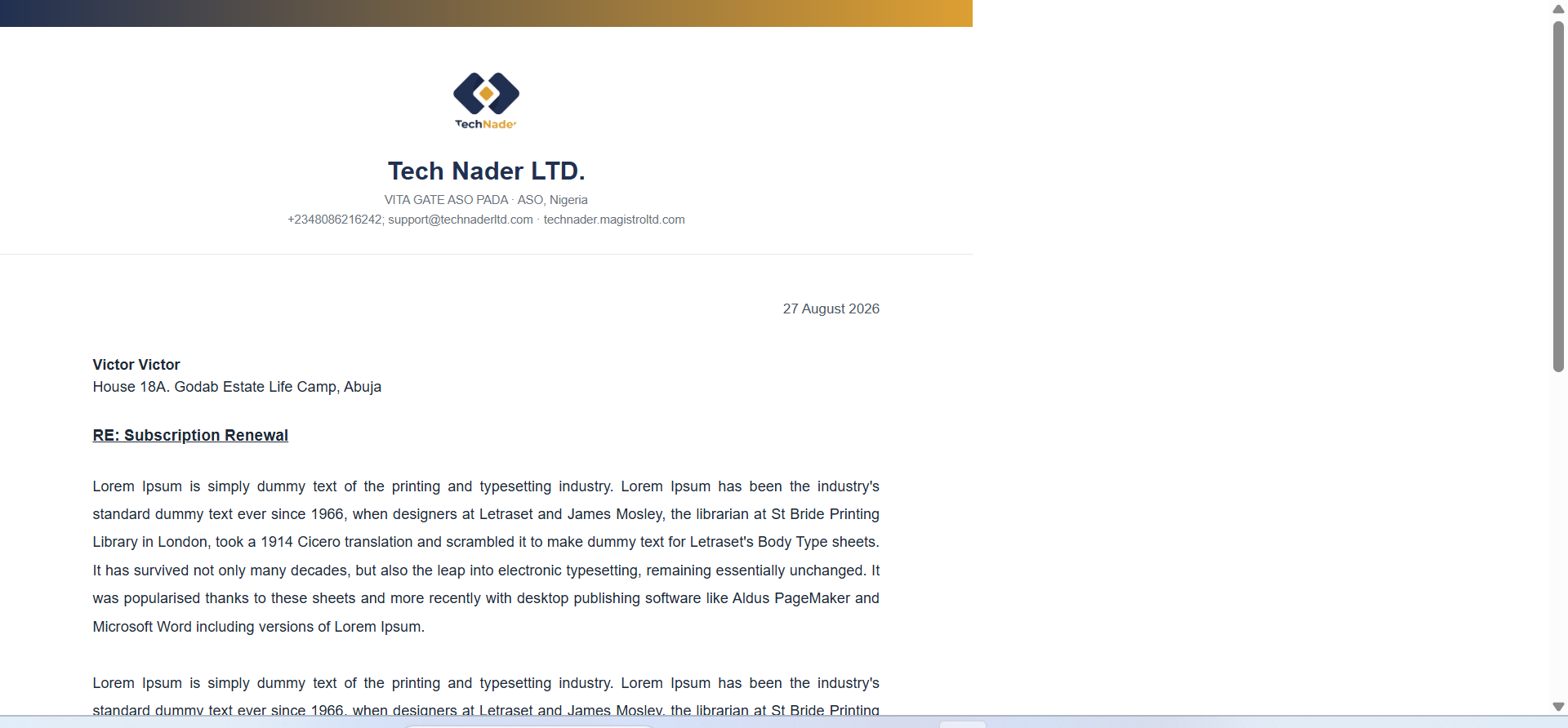 Bizzas branded letterhead preview