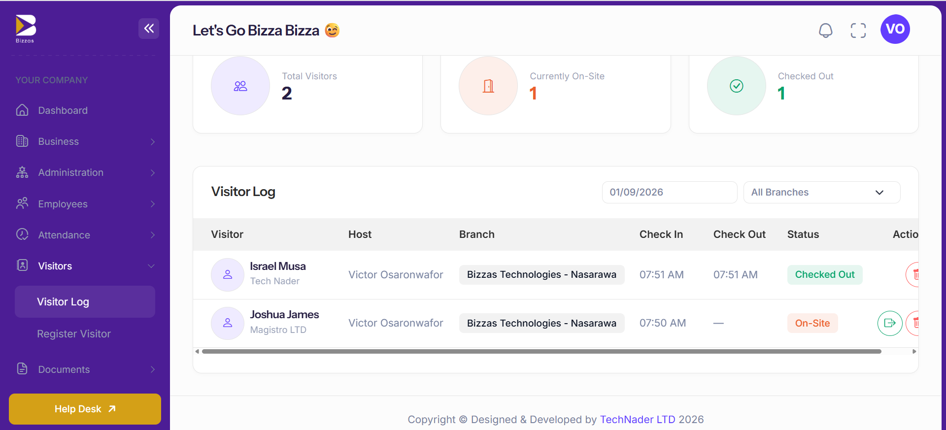 Bizzas visitor management preview